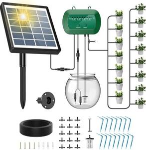 Sistema di irrigazione solare, irrigazione automatica del giardino a goccia, design anti-sifone piante in vaso serra, 12 modalità di temporizzazione dispositivi per piante + 15 m
