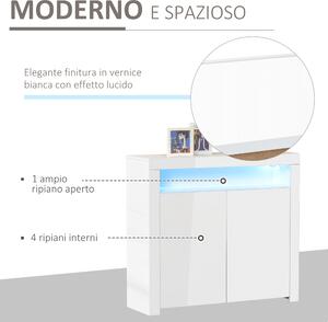 HOMCOM Mobiletto Salvaspazio Multiuso per Ingresso, Salotto o Bagno in Legno Bianco, con Luci LED Colorate, 107x35x97cm