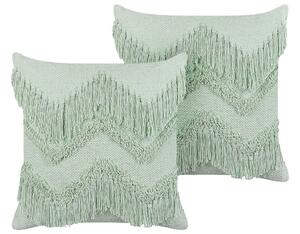 Set di 2 cuscini decorativi in cotone verde chiaro 45 x 45 cm con nappe stile boho con imbottitura Beliani