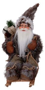 Pupazzo Babbo Natale in Tessuto su slitta marrone cm 33x12xh30