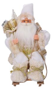 Pupazzo Babbo Natale in Tessuto su slitta bianco oro cm 33x12xh30