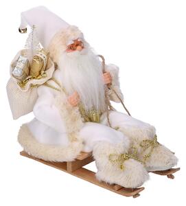 Pupazzo Babbo Natale in Tessuto su slitta bianco oro cm 33x12xh30
