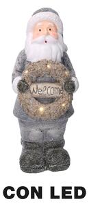 Pupazzo Babbo Natale in Resina con Led con ghirlanda grigio cm 21,5x19,5xh51