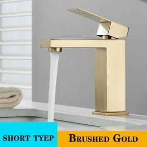 Miscelatore monocomando per lavabo da bagno - Miscelatore monoleva per lavabo - Monoforo - Montaggio a incasso - Acqua calda e fredda - Design quadrato - Acciaio inossidabile/ottone - Finitura dorata spazzolata