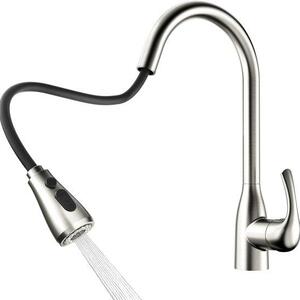 Miscelatore per cucina con collo di cigno, doccetta estraibile, rotazione a 360 gradi, acciaio, lunghezza estensione 40 cm, resistente alla corrosione