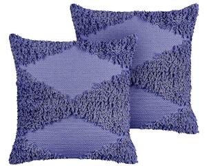 Set di 2 cuscini decorativi viola cotone 45 x 45 cm solido motivo geometrico trapuntato Boho cuscino Beliani