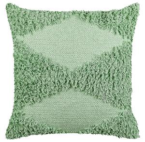 Set di 2 cuscini decorativi in cotone verde 45 x 45 cm tinta unita motivo geometrico trapuntato federa boho Beliani