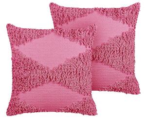Set di 2 cuscini decorativi in cotone rosa 45 x 45 cm federa boho trapuntata a motivi geometrici solidi Beliani