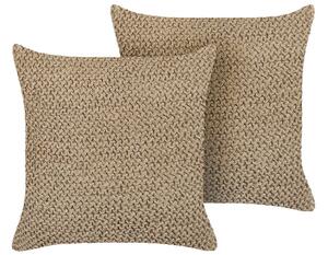 Set di 2 cuscini decorativi in ​​iuta beige, 45 x 45 cm, fodera per cuscino intrecciata boho tinta unita Beliani