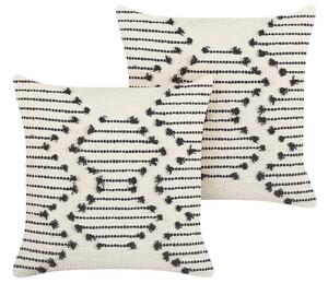 Set di 2 cuscini decorativi in cotone beige 45 x 45 cm motivo geometrico stile boho con imbottitura Beliani
