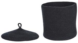 Set di 2 cestini in tessuto di cotone nero con strisce con coperchio boho accessori per la conservazione Beliani