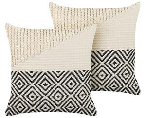 Set di 2 cuscini decorativi in cotone beige e nero 45 x 45 cm federa boho motivo geometrico Beliani