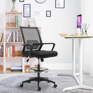 Sedia da ufficio Sweiko, sedia regolabile in altezza con poggiapiedi, schienale a rete, con rotelle, in plastica, colore nero