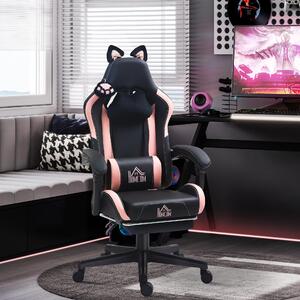 Poltrona da gaming Sweiko con orecchie a forma di gatto, schienale reclinabile, poggiapiedi estraibile, portata massima di 120 kg, colore rosa/nero