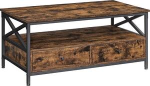 Tavolino VASAGLE, tavolino da salotto con cassetti, 100 x 55 x 45 cm, tavolino da salotto, cavalletti a X a ripiano aperto design industriale