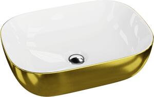 LAVITA Lavabo da appoggio Costa Oro/Bianco | Lavabo da appoggio rettangolare | Lavabo senza troppopieno e foro per rubinetto | In porcellana di alta qualità | Lavabo | 46x32,5x13,5 cm | Bianco/Oro