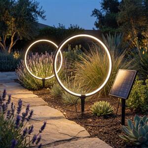 Set da 2 lampade da giardino a energia solare – Lampade da giardino a LED a energia solare dal design moderno, anelli luminosi da giardino a energia solare, colore bianco caldo, alluminio