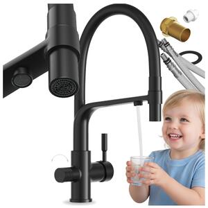 Granitan | Miscelatore da cucina Malta - Nero - Altezza totale 410 mm - Rotazione a 360° - Miscelatore con filtro per l'acqua