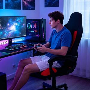 Copertura per sedia da gaming, 4 pezzi, elasticizzata, colore rosso, modello 2
