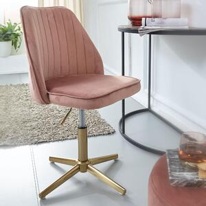 Sedia da scrivania girevole in velluto rosa con schienale | Wohnling