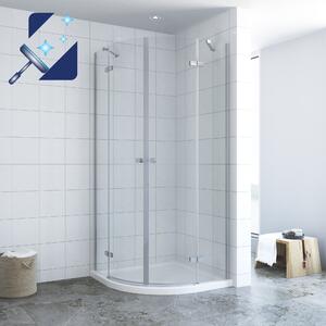 Box doccia a quarto di cerchio 80x80 x 195 cm, doccia rotonda, doccia semicircolare, ante a battente con cerniere in vetro trasparente da 6 mm con rivestimento effetto loto