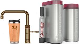 "QUOOKER CLASSIC FUSION SQUARE bocca fissa ottone patina COMBI B con CUBE 2 *Il rubinetto che può fare tutto! (22CFSPTNCUBE)" (2-St) Rubinetto per acqua bollente a 100°C con sistema di acqua potabile *Inclusa tazza termica
