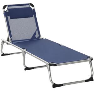Outsunny Sdraio da Giardino Pieghevole con Poggiatesta Lettino Prendisole con Schienale Regolabile 60x170x76cm Blu Scuro|Aosom