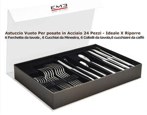Astuccio Cofanetto con calamita per posate >In Acciaio Vuoto da 24 pezzi -6 Forchette -6 Cucchiai-6 Coltelli da tavola - 6 cucchiaini caffe