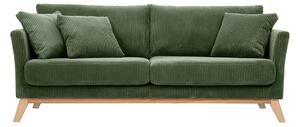 Divano scandinavo 3 posti in tessuto velluto a coste verde kaki e legno chiaro OSLO