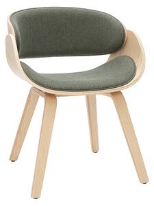 Sedia design in tessuto verde cachi e legno chiaro BENT