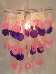 Lampada da soffitto / plafoniera, lampada a conchiglia composta da centinaia di capiz, lamelle di madreperla - Modello Seventy Bianco-rosa-lilla, multicolore, dischi di conchiglia, metallo, 45*30*20 cm