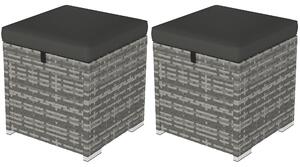 Outsunny 2er Set Rattan Hocker Sitzhocker mit Rattanoptik Stauraum Kissen Deckel 120 kg belastbar 40x40x41cm Dunkelgrau
