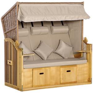 Outsunny Sedia a Sdraio 3 Posti Lettino con Tetto 2 Tavolini Ribaltabili Poggiapiedi Chaise Longue Schienale Regolabile a 5 Posizioni XXL Poly Rattan Naturale 150 x 79 x 160 cm