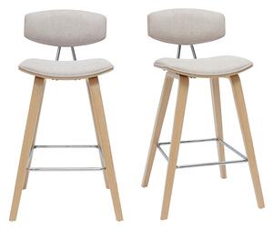 Sgabelli da bar design in tessuto effetto velluto beige e legno chiaro H69 cm (set di 2) VASCO