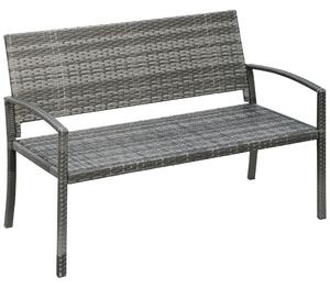 Outsunny Panca da Giardino in Stile Rattan, con Struttura in Acciaio, per 2 Persone, Grigio, 122 x 60 x 85cm