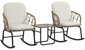 Outsunny Set di sedie a dondolo in stile boho, in PE rattan resistente alle intemperie, Crema