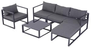 Outsunny Set da giardino 6 pezzi con divano da giardino, set da lounge da giardino in alluminio + poliestere + vetro temperato grigio con cuscini per 4-5 persone