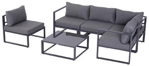 Outsunny 6 pz. Set da giardino Salotto da giardino Gruppo di sedute Mobili da giardino in alluminio + Poliestere + Vetro temperato Grigio 4 x Sedia 1 x Divano ad angolo 1 x Tavolino da caffè Cuscini per 4–5 persone