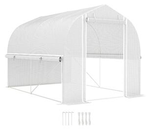 Outsunny 3 x 2 x 2 m Serra a tunnel in polietilene con lati avvolgibili, copertura in plastica resistente ai raggi UV e struttura in acciaio zincato, Bianco