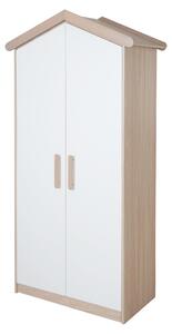 Armadio per bambini roba a 2 ante Cabane in stile casa - Maniglie di alta qualità in legno massello - Armadio per cameretta in bianco / decorazione rovere