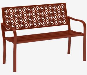 Outsunny Panca da Giardino in acciaio con schienale traforato, braccioli, per 2 persone, in rosso