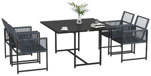 Outsunny Set da giardino 5 pezzi, Gruppo di sedie da giardino, Gruppo da pranzo all'aperto, resistente alle intemperie, 1 Tavolo, 4 Sedie, Grigio