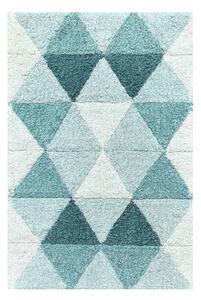 Tappeto Bagno Moderno "Triangoli" in Cotone Azzurro con Effetto Scolpito e Antiscivolo 50X80