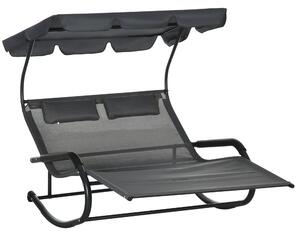 Outsunny Lettino Prendisole Doppio per 2 Persone, con Cuscini e Tettuccio Inclusi, 200 cm x 139 cm x 140 cm, Grigio Scuro | Aosom Italy