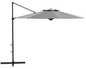 Outsunny Ø3 m Ombrellone a Braccio Laterale, inclinabile, girevole, manovella, cupola antivento, palo in metallo, Grigio Scuro