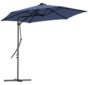 Outsunny Ombrellone da giardino, ombrellone a braccio laterale, LED, modulo solare, resistente alle intemperie, con copertura protettiva, Ø290 x 260 cm, Blu scuro