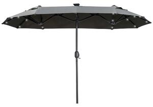 Outsunny Ombrello doppio, Ombrello da terrazza, inclinabile, con pannello solare, 35 LED, struttura in acciaio, grigio, 2,92 x 1,50 x 2,18 m