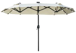 Outsunny Ombrellone doppio, Ombrellone da terrazza, inclinabile, con pannello solare, 35 LED, telaio in acciaio, beige, 2,92 x 1,50 x 2,18 m