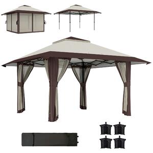 Outsunny Gazebo da giardino 4 x 4 m, Gazebo con pareti a rete, Protezione UPF50+, Gazebo regolabile in altezza, Beige