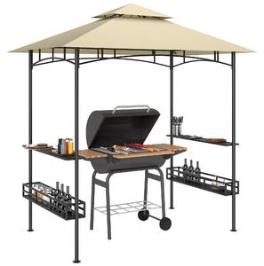 Outsunny Gazebo da BBQ, Gazebo da giardino con 2 ripiani, ceste portaoggetti, ganci, per terrazza, Beige
